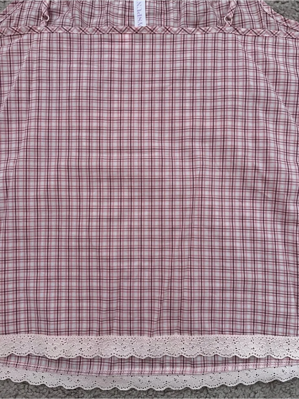Lace-Trim Pink Plaid Cami Chemise